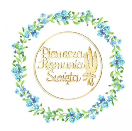 Kartka Karnet - Pierwsza Komunia Święta - Niezapominajki Lakier 3D