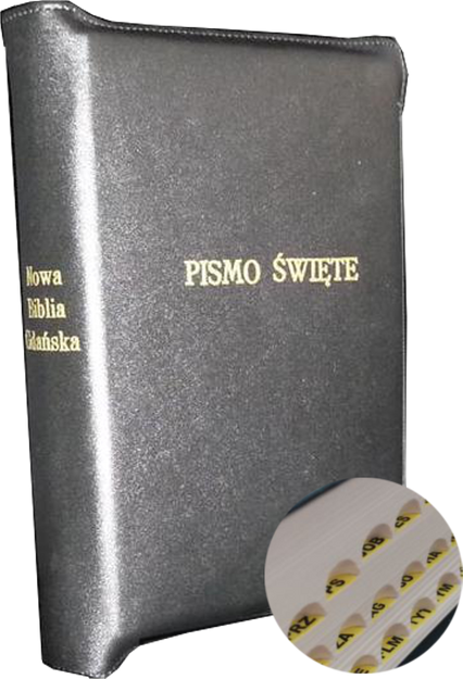 Nowa Biblia Gdańska NBG zamek skóra index czarna