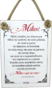 Tabliczka drewniana - Hymn o miłości - Miłość cierpliwa jest, łaskawa jest ...