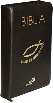 Biblia Edycja Świętego Pawła średnia miękka skóra naturalna czarna z zamkiem i rybką