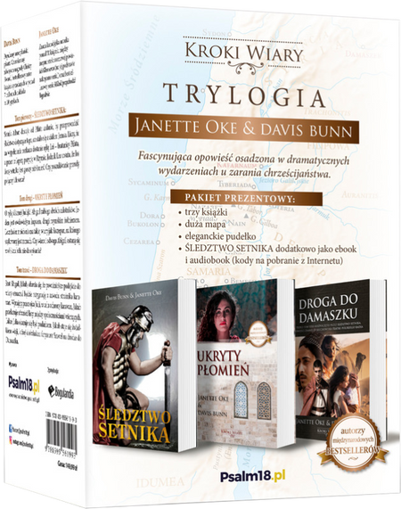 Kroki Wiary - Śledztwo Setnika, Ukryty Płomień, Droga do Damaszku + Mapa + Bonusy - BOX - Janette Oke i Davis Bunn