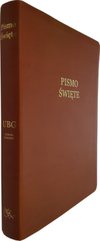 Uwspółcześniona Biblia Gdańska UBG duża ekoskóra PU F3 złoto szeroki margines brąz