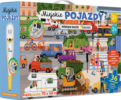 Kakadu Miejskie pojazdy z puzzlami mówiącymi Zestaw: kartonowa książka, puzzle interaktywne, plakat