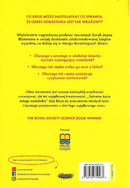 Sekretne życie mózgu nastolatka - Sarah-Jayne Blakemore - oprawa miękka