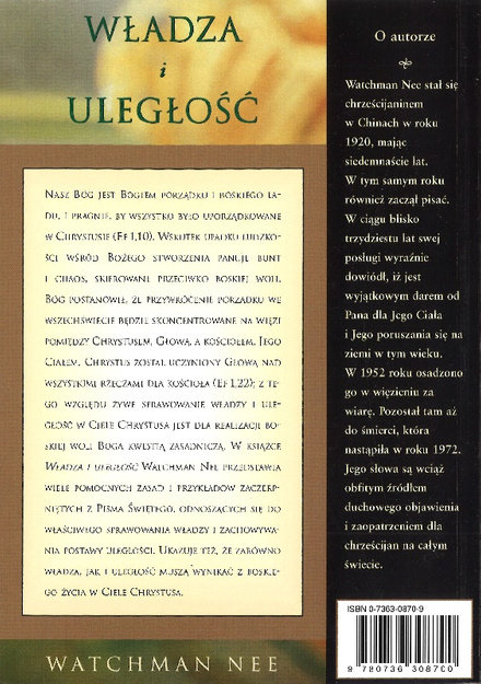 Władza i uległość - Watchman Nee - oprawa miękka